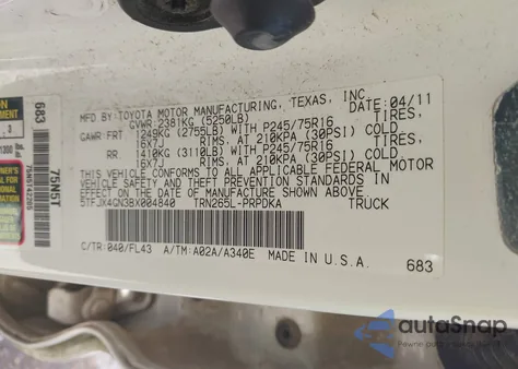 2011 Toyota Tacoma Prerunner z USA, uszkodzony, nr VIN 5TFJX4GN3BX004840